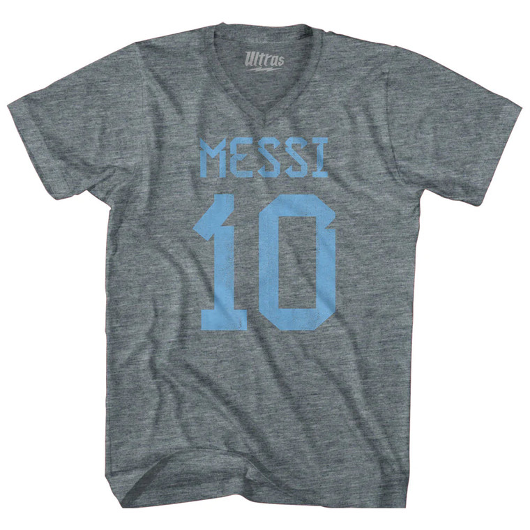 Messi 10 Legend World Cup Tri-Blend V-neck Womens Junior Cut T-shirt - Athletic Grey