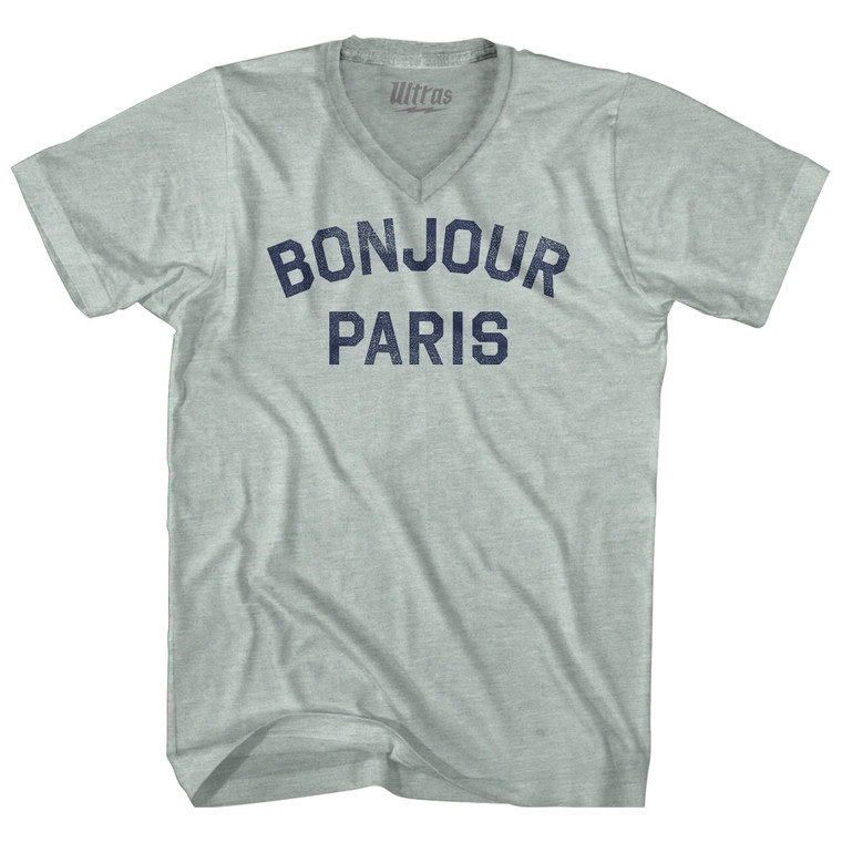 Bonjour Paris Adult Tri-Blend V-neck T-shirt - Athletic Cool Grey