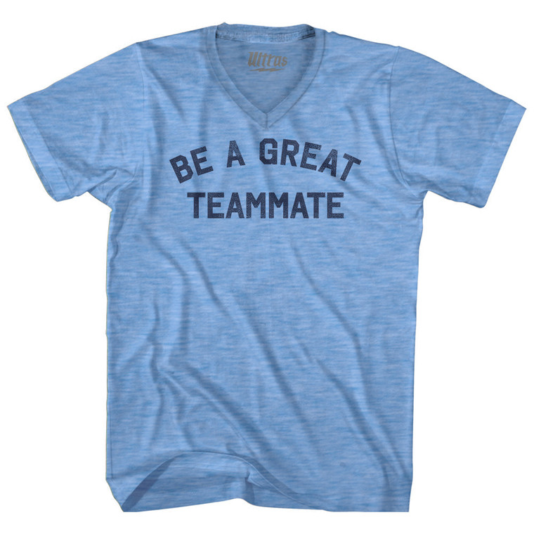 Be A Great Teammate Adult Tri-Blend V-neck T-shirt - Athletic Blue