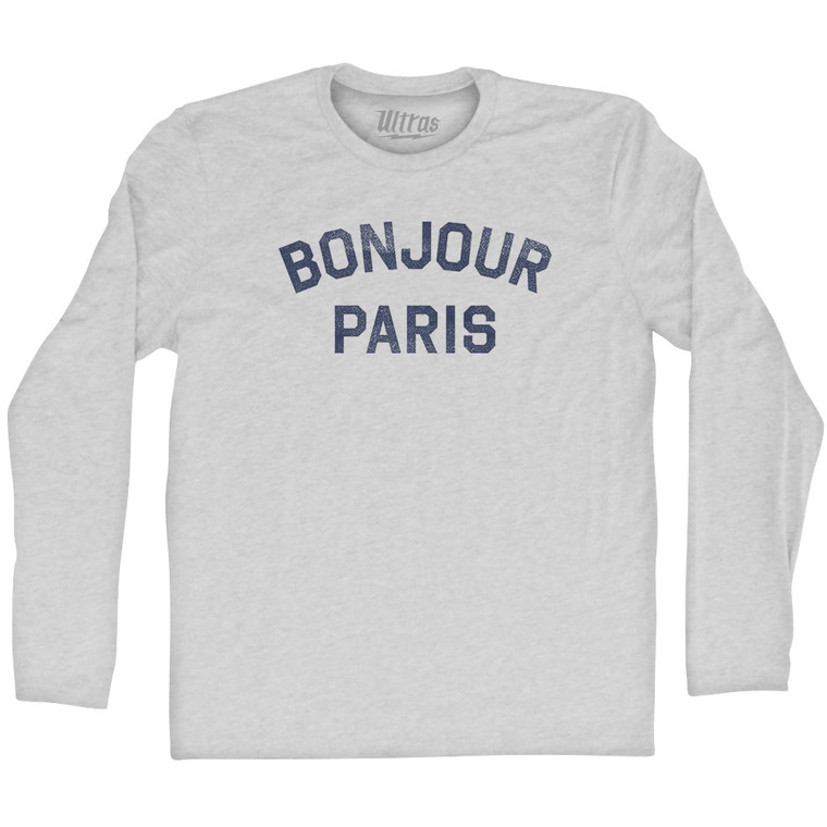 Bonjour Paris Adult Cotton Long Sleeve T-shirt - Grey Heather