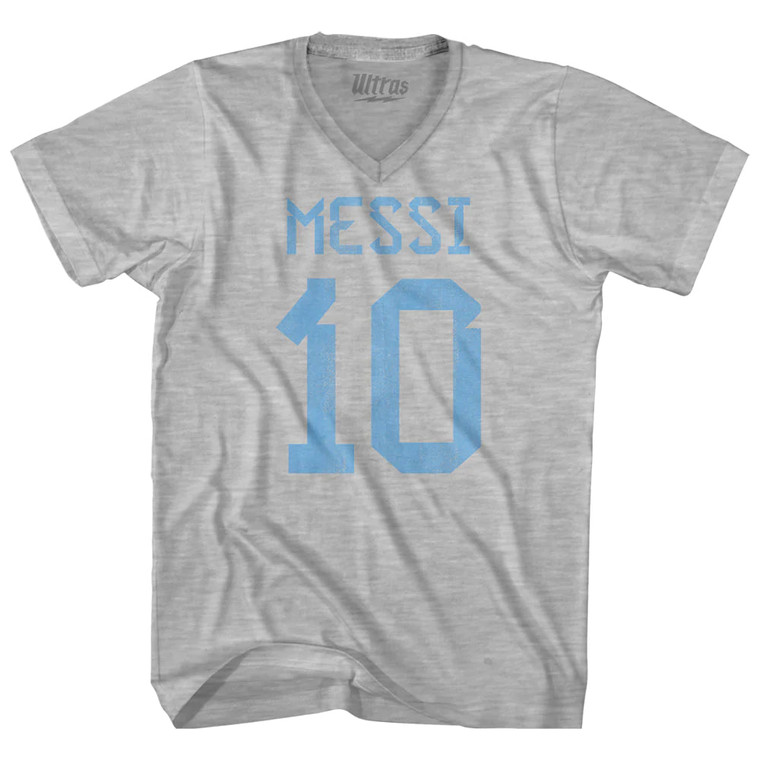 Messi 10 Legend World Cup Adult Cotton V-neck T-shirt - Grey Heather