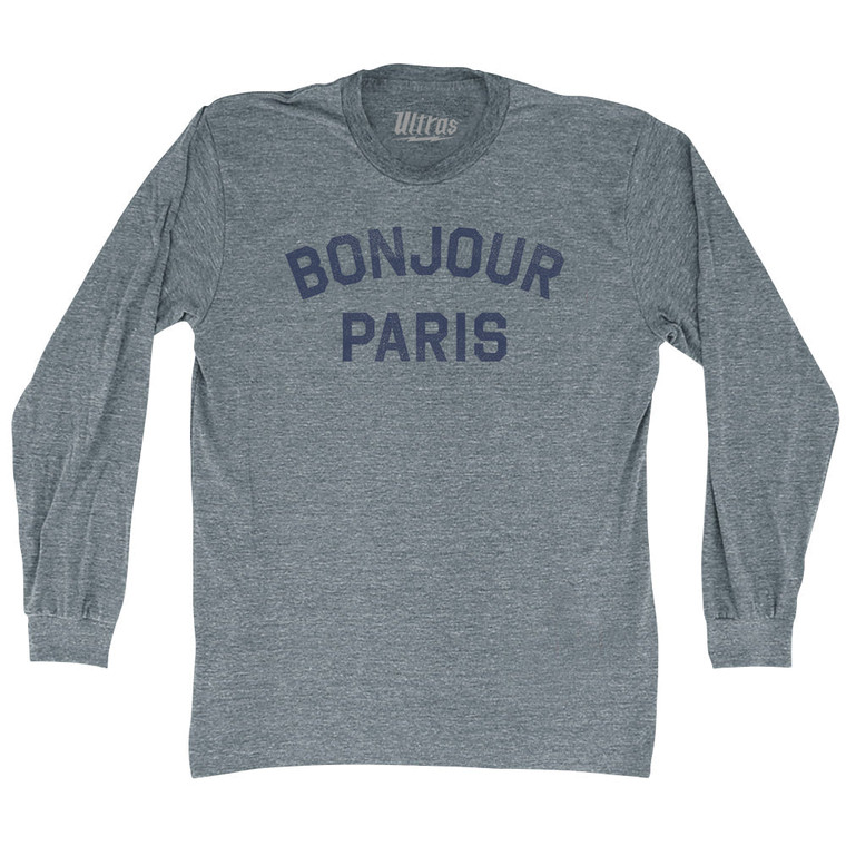 Bonjour Paris Adult Tri-Blend Long Sleeve T-shirt - Athletic Grey