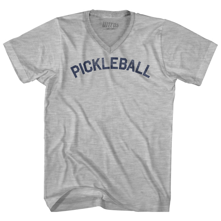Pickleball Adult Cotton V-neck T-shirt - Grey Heather