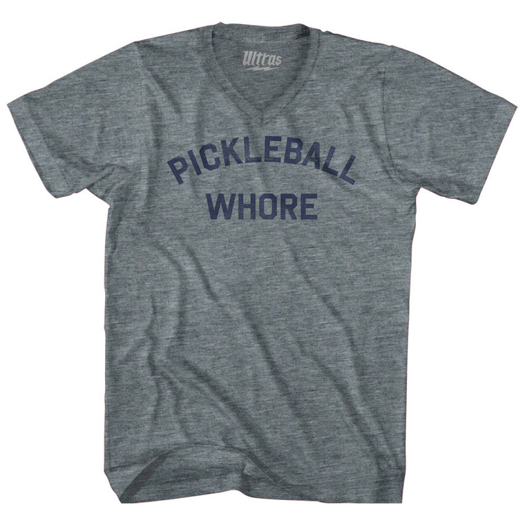 Pickleball Whore Adult Tri-Blend V-neck T-shirt - Athletic Grey
