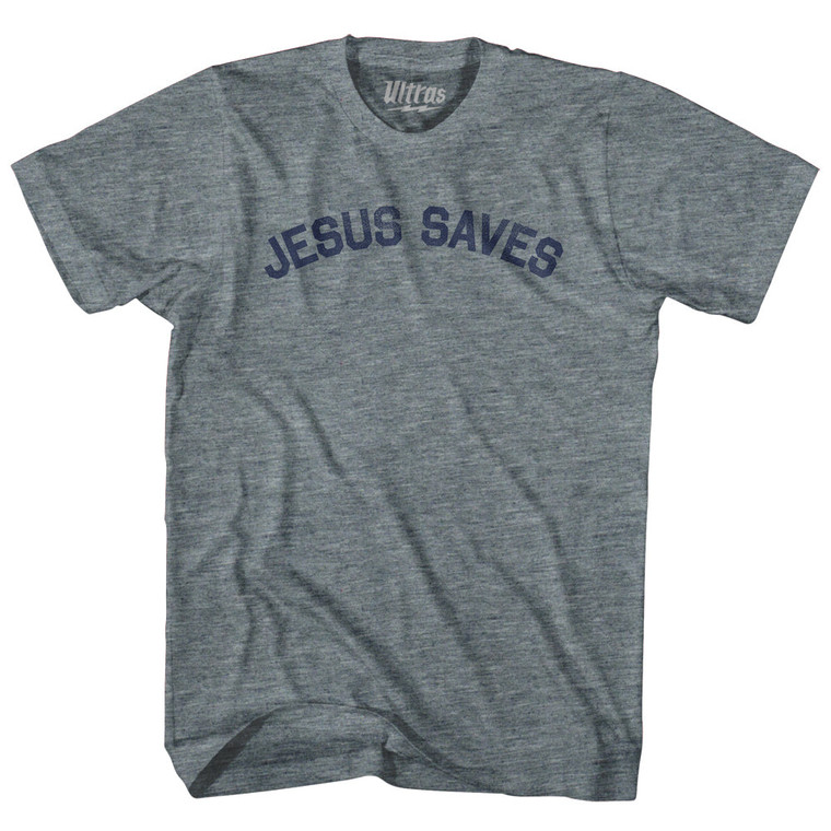 Jesus Saves Womens Tri-Blend Junior Cut T-Shirt - Athletic Grey