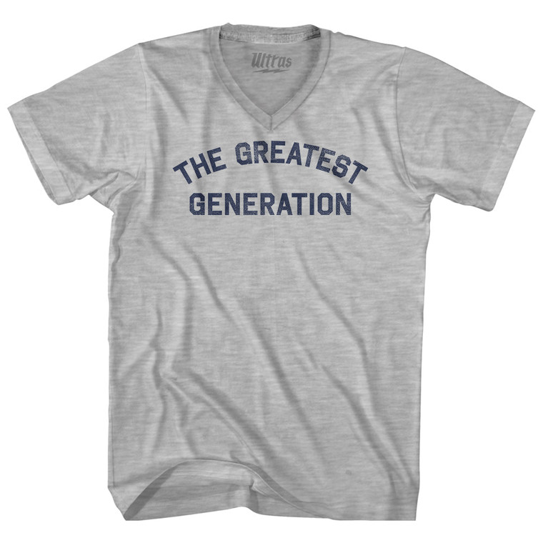 The Greatest Generation Adult Cotton V-neck T-shirt - Grey Heather