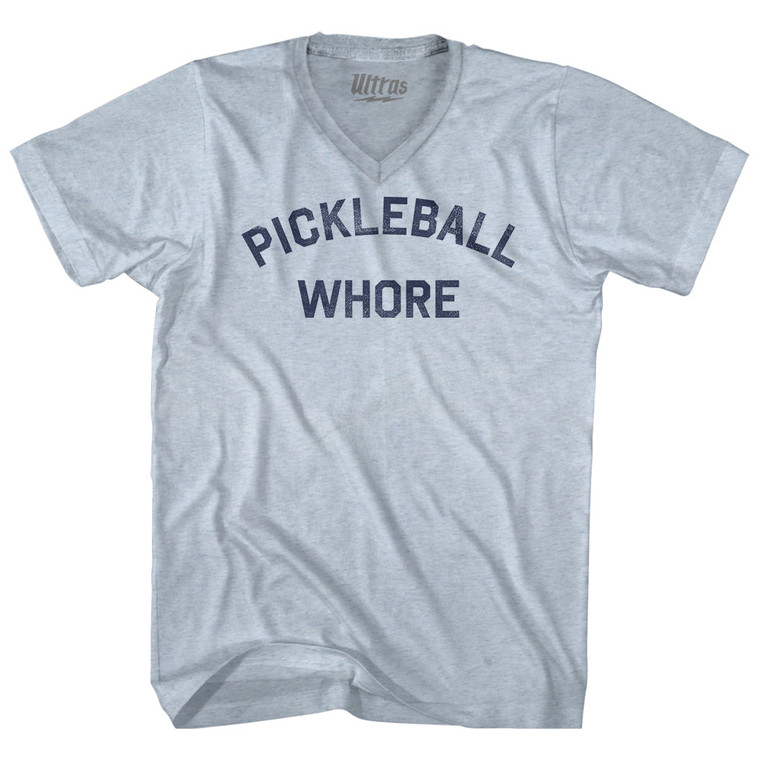 Pickleball Whore Adult Tri-Blend V-neck T-shirt - Athletic White