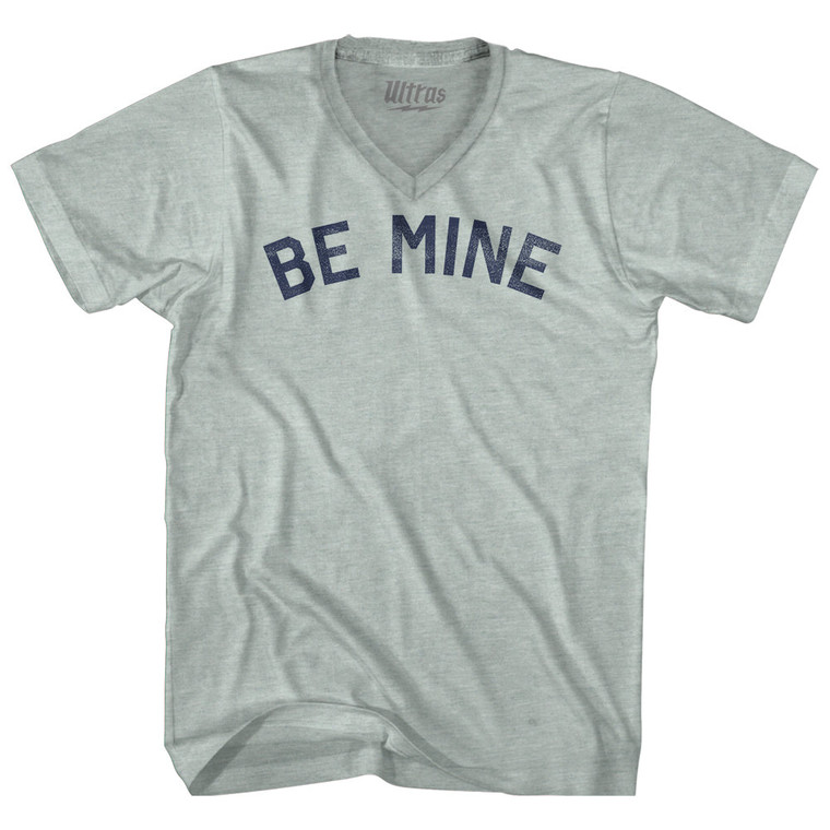 Be Mine Valentine's Day Adult Tri-Blend V-neck T-shirt - Athletic Cool Grey