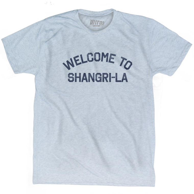 Welcome To Shangri La Adult Tri-Blend T-Shirt - Athletic White
