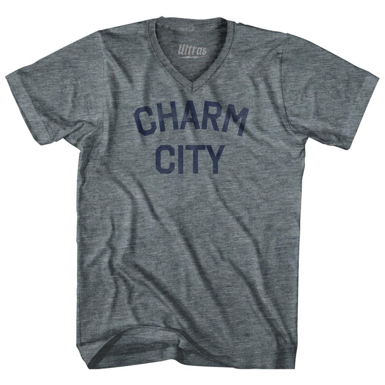 Charm City Tri-Blend V-Neck Womens Junior Cut T-Shirt - Athletic Grey
