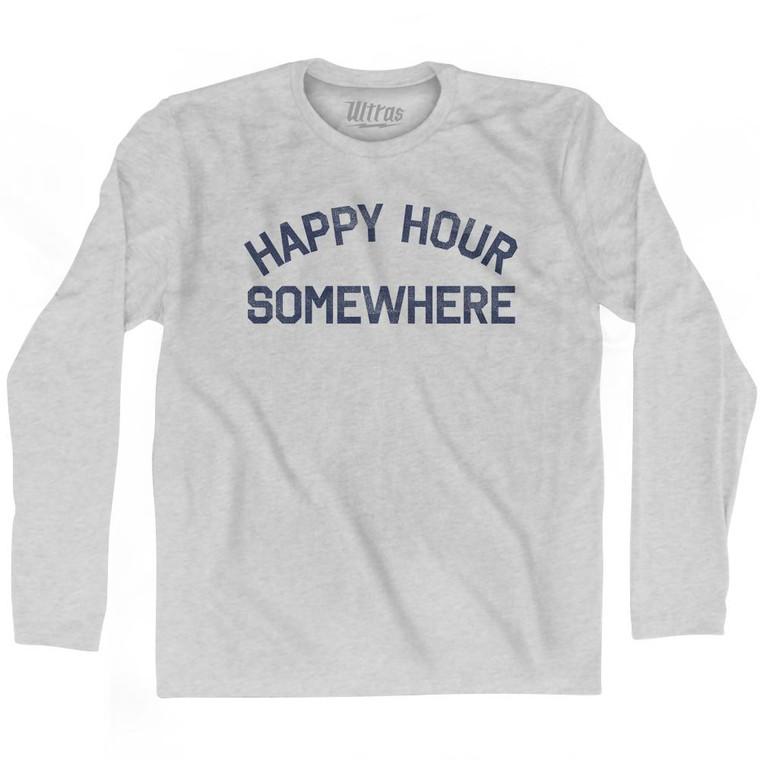 Happy Hour Somewhere Adult Cotton Long Sleeve T-Shirt - Grey Heather