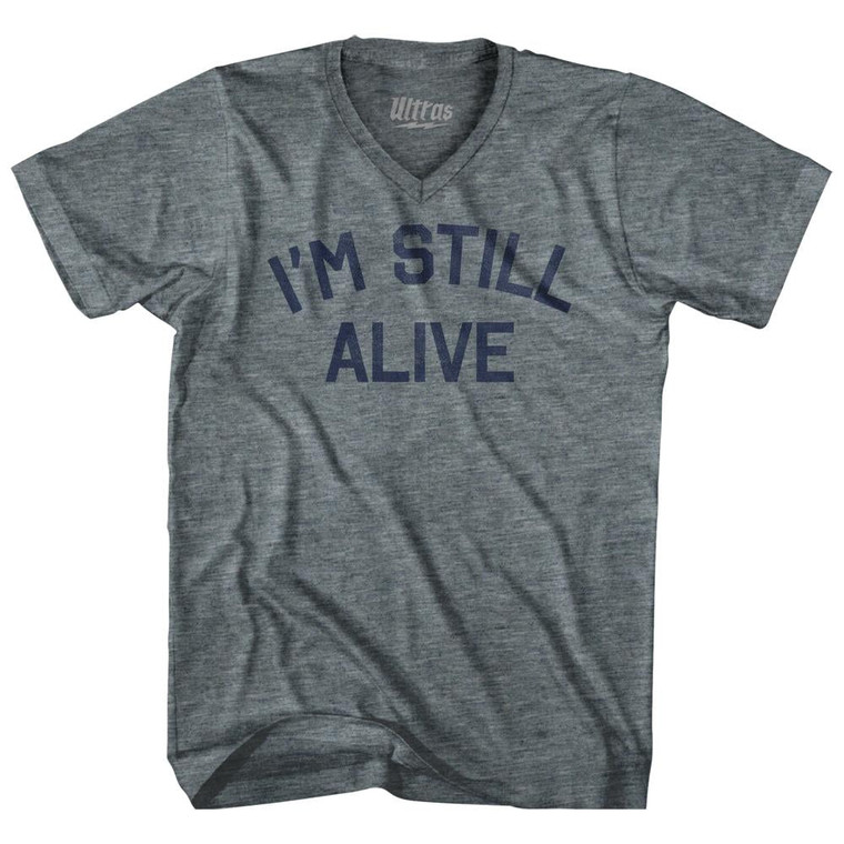 I'm Still Alive Adult Tri-Blend V-Neck T-Shirt - Athletic Grey