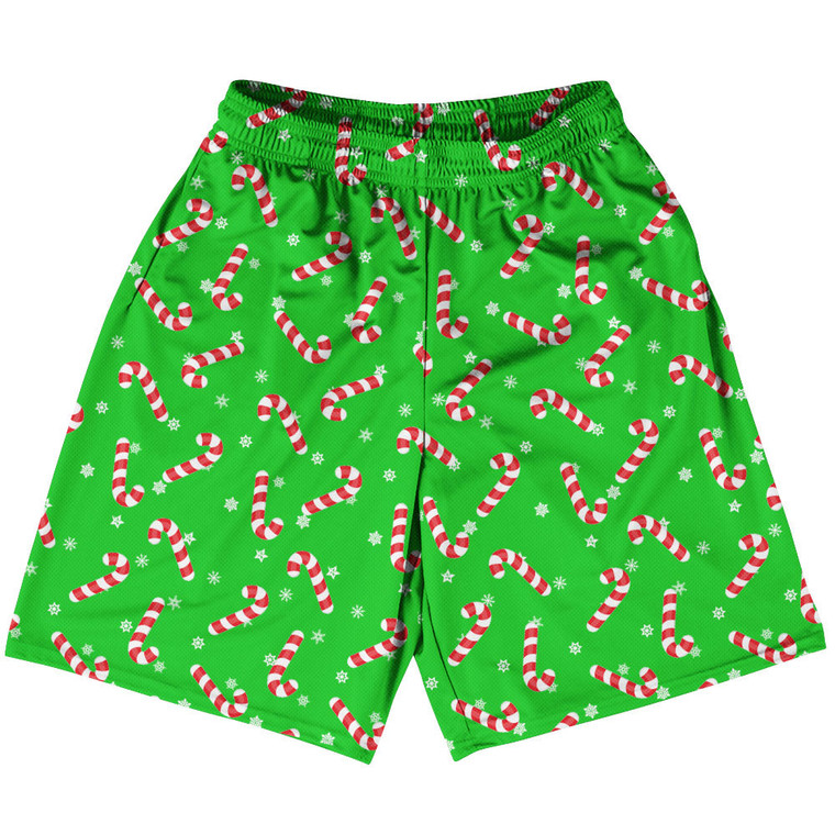 Candy Canes Basketball Shorts Made in USA - Green