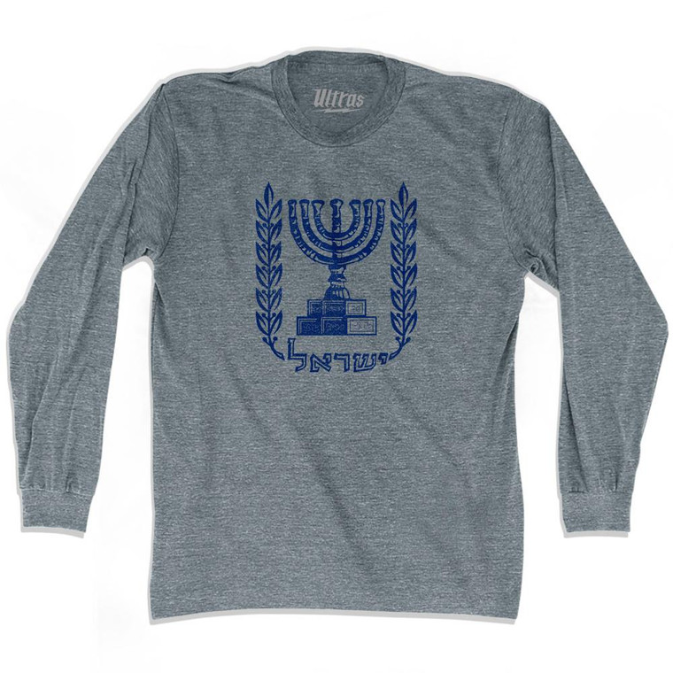 Israel Coat Of Arms Adult Tri-Blend Long Sleeve T-Shirt - Athletic Grey