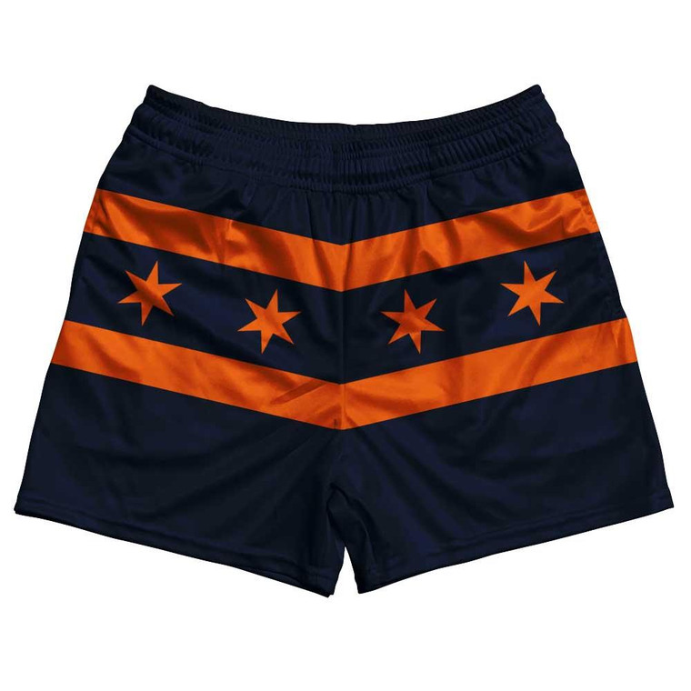 Chicago Flag Navy & Orange Rugby Shorts Made in USA - Navy & Orange