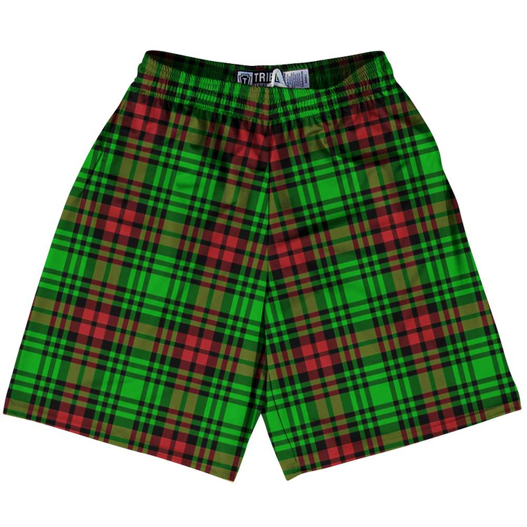 Christmas Holiday Plaid Sublimated Lacrosse Shorts Made in USA - Green