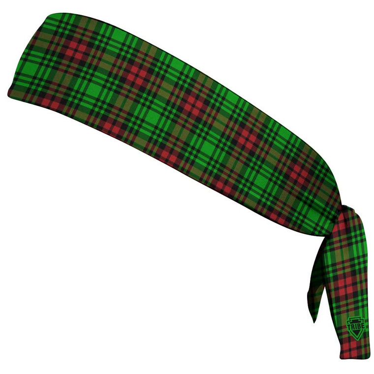 Christmas Holiday Plaid Tie Running Fitness Headbands Made in USA - Green