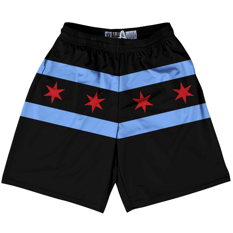 Chicago Flag Black Sublimated Lacrosse Shorts Made in USA - Black