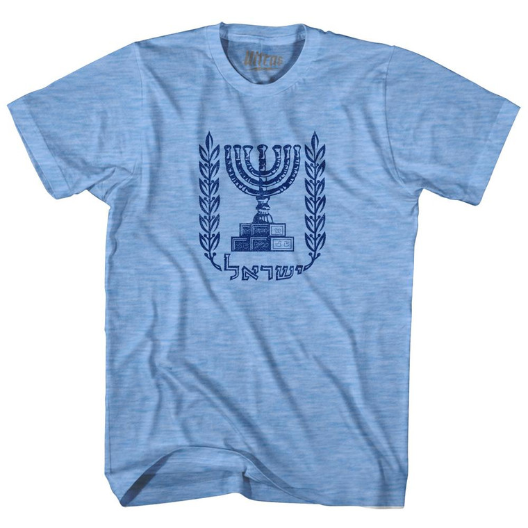 Israel Coat Of Arms Adult Tri-Blend T-Shirt - Athletic Blue