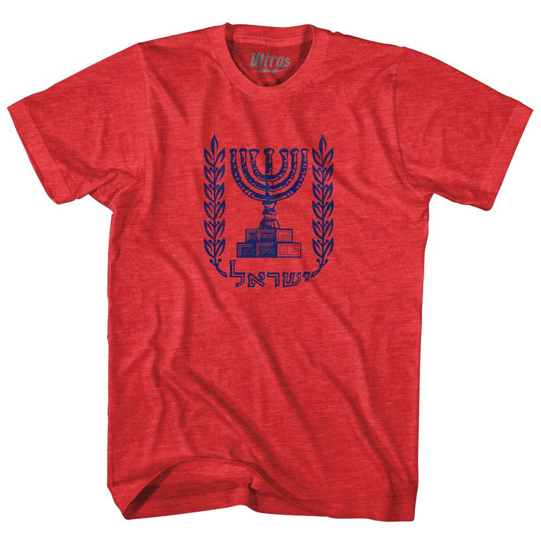 Israel Coat Of Arms Adult Tri-Blend T-Shirt - Heather Red