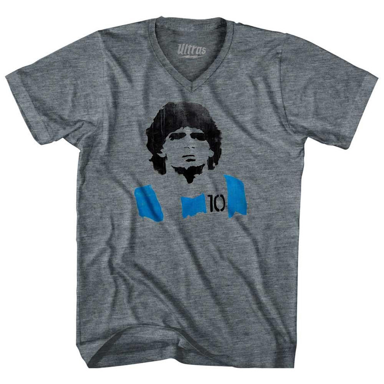 Diego Maradona 10 Mural Tri-Blend V-Neck Womens Junior Cut T-Shirt - Athletic Grey
