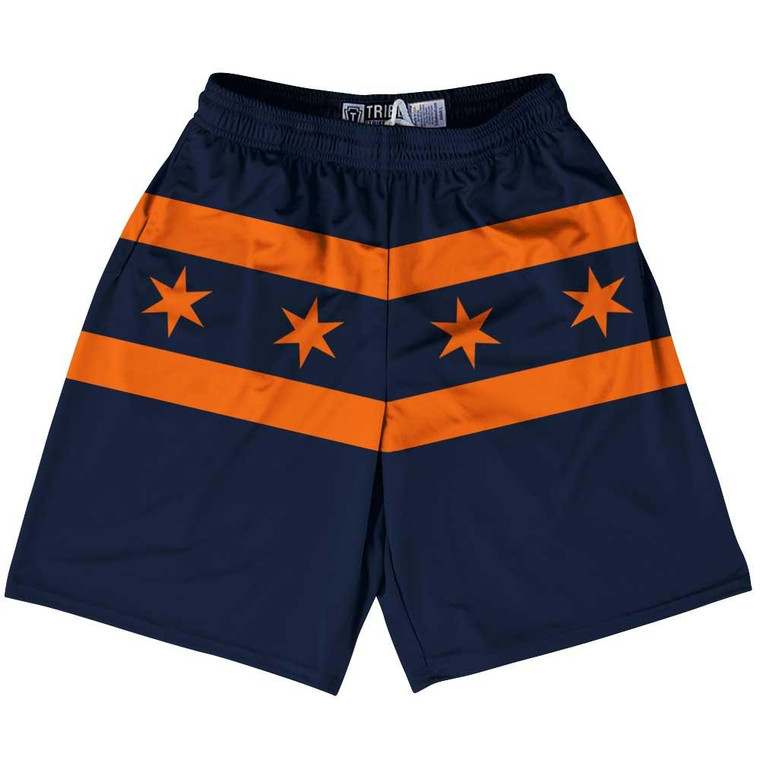 Chicago Flag Navy & Orange Sublimated Lacrosse Shorts Made in USA - Navy & Orange