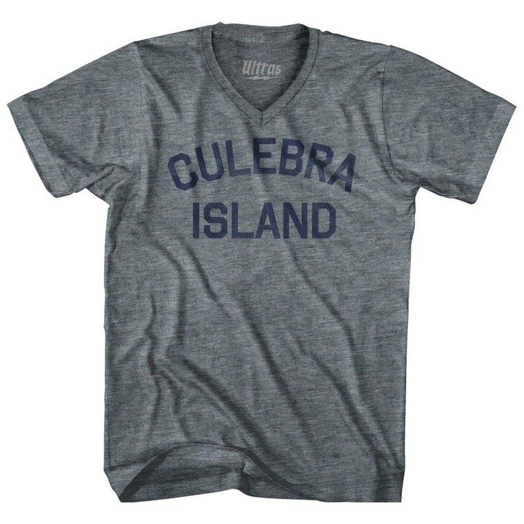 Culebra Island Tri-Blend V-Neck Womens Junior Cut T-Shirt - Athletic Grey