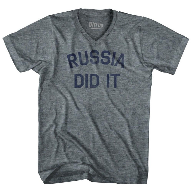 Russia Did It Adult Tri-Blend V-Neck T-Shirt - Athletic Grey