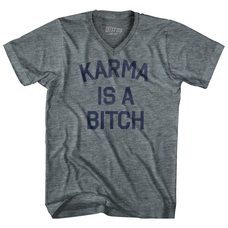 Karma Is A Bitch Tri-Blend V-Neck Womens Junior Cut T-Shirt - Athletic Grey