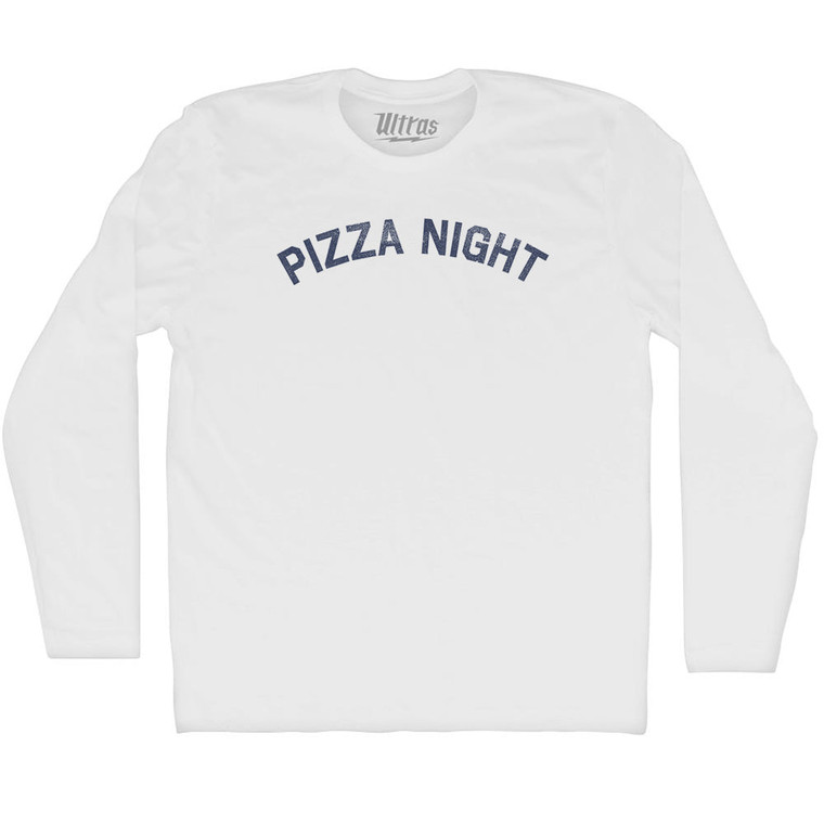 Pizza Night Adult Cotton Long Sleeve T-shirt - White