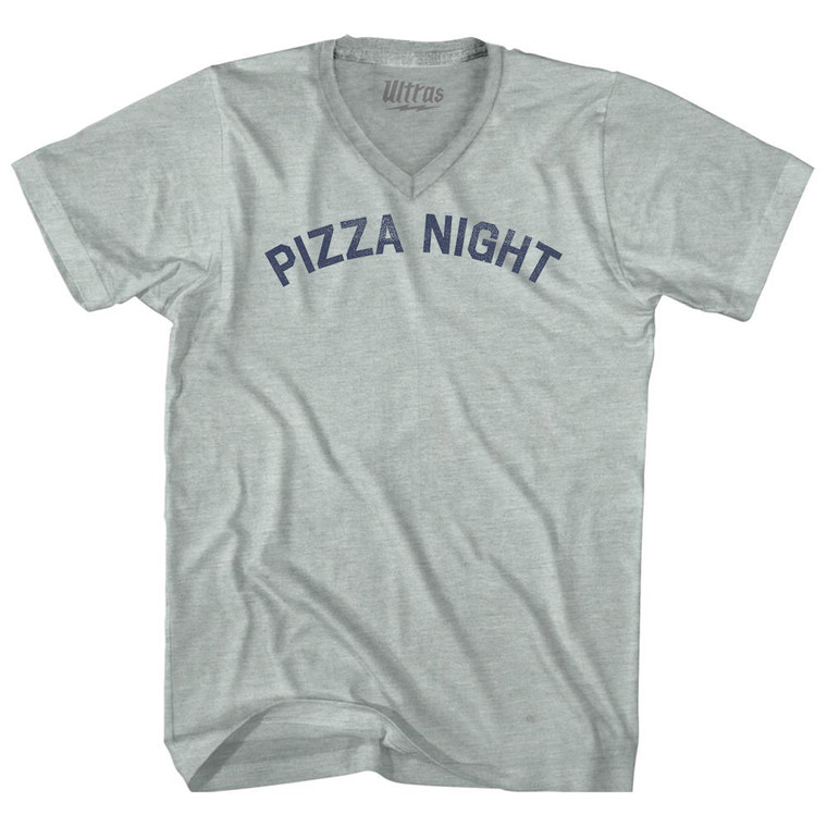 Pizza Night Adult Tri-Blend V-neck T-shirt - Athletic Cool Grey