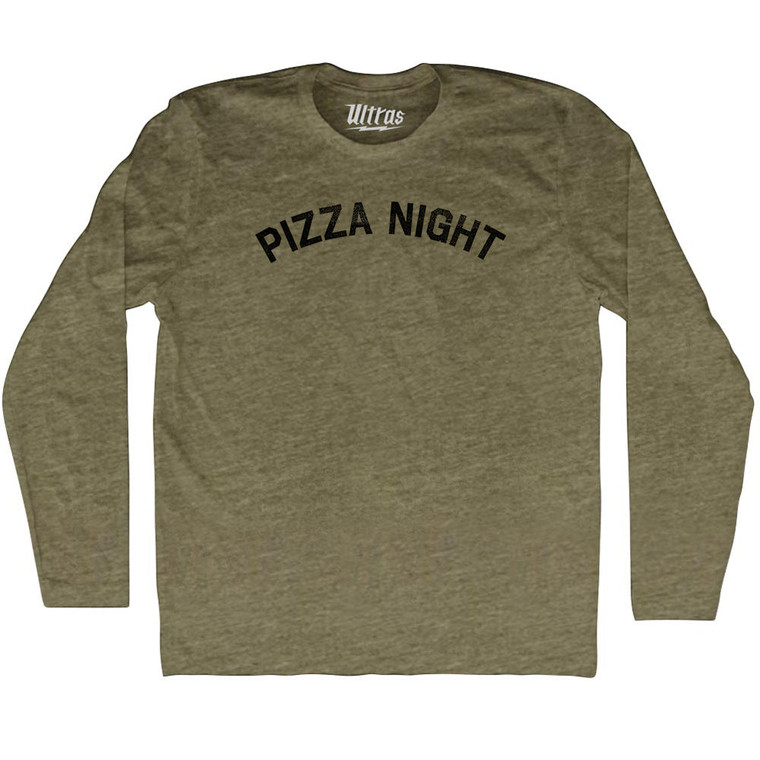 Pizza Night Adult Tri-Blend Long Sleeve T-shirt - Military Green