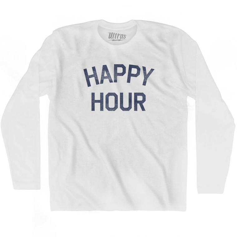 Happy Hour Adult Cotton Long Sleeve T-Shirt - White