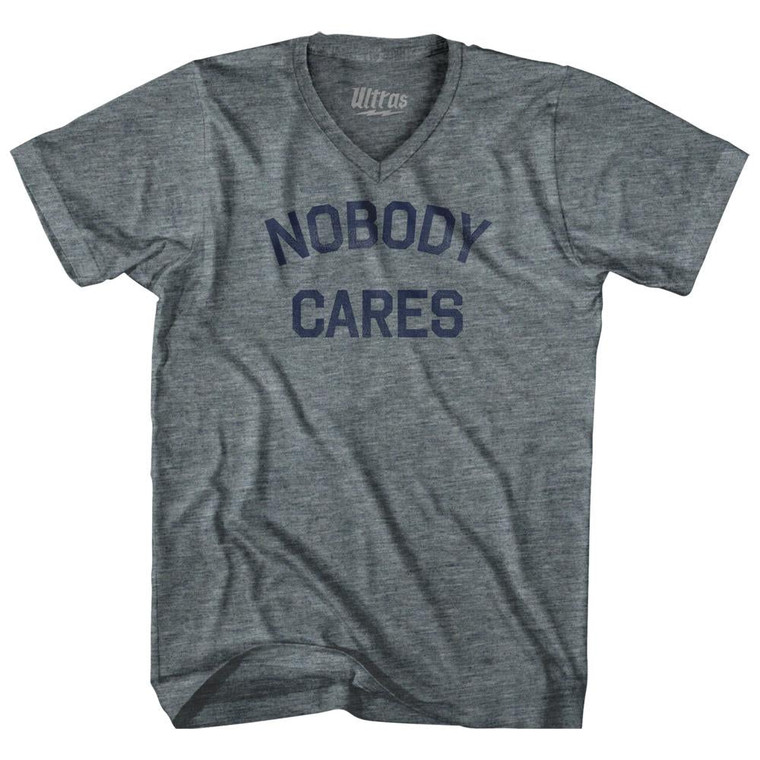 Nobody Cares Tri-Blend V-Neck Womens Junior Cut T-Shirt - Athletic Grey