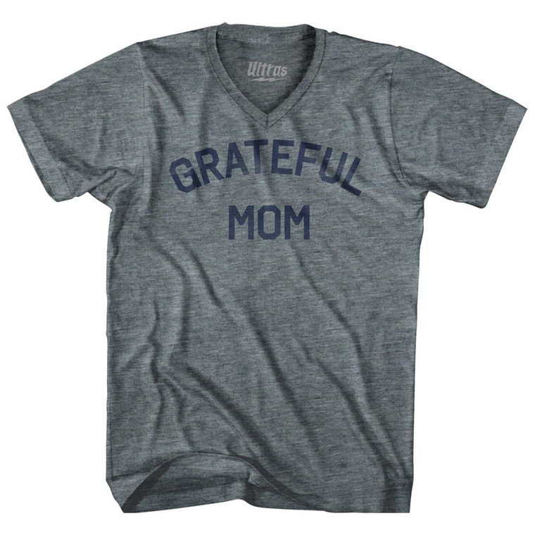 Grateful Mom Tri-Blend V-Neck Womens Junior Cut T-Shirt - Athletic Grey