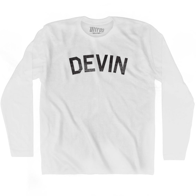 Devin Adult Cotton Long Sleeve T-shirt - White