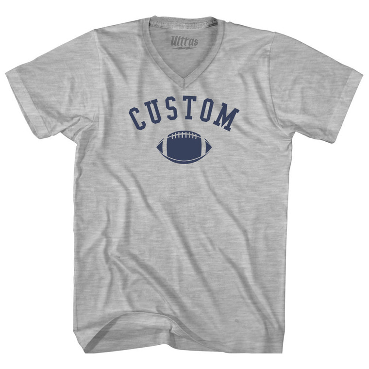 Custom Football Adult Cotton V-neck T-shirt - Grey Heather