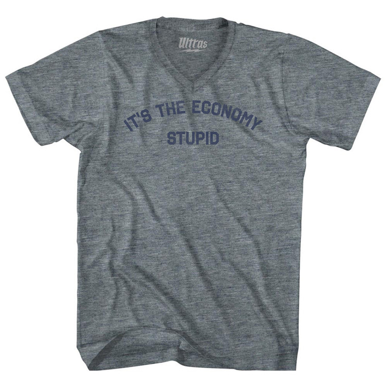 It's The Economy Stupid Adult Tri-Blend V-neck T-shirt - Athletic Grey