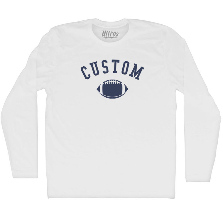 Custom Football Adult Cotton Long Sleeve T-shirt - White