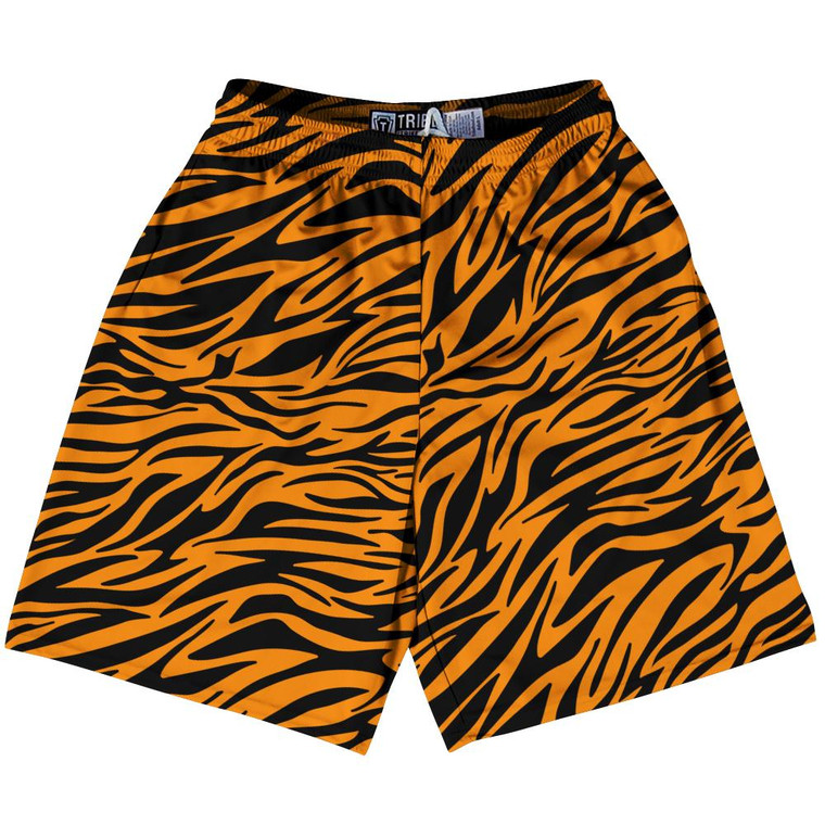Exotic Tiger King Pattern Lacrosse Shorts Made in USA - Orange Black
