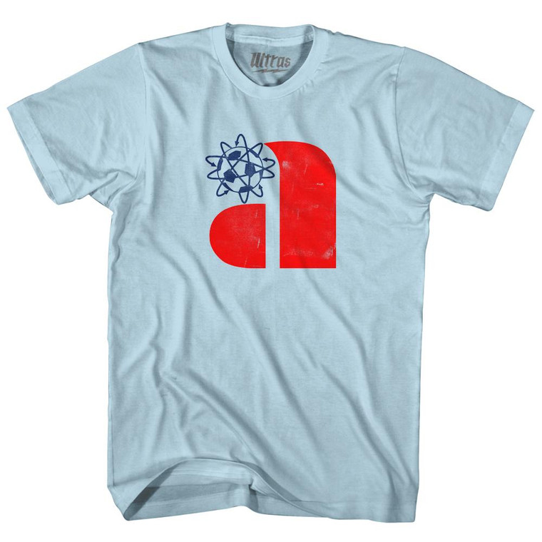 Philadelphia Atoms Red A and Blue Soccer Ball Logo Adult Cotton T-Shirt - Light Blue