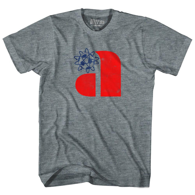Philadelphia Atoms Red A and Blue Soccer Ball Logo Womens Tri-Blend Junior Cut T-Shirt - Athletic Grey