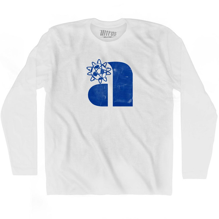 Atoms Blue Logo Adult Cotton Long Sleeve T-Shirt - White