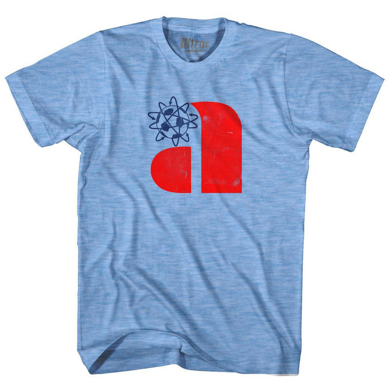 Philadelphia Atoms Red A and Blue Soccer Ball Logo Adult Tri-Blend T-Shirt - Athletic Blue