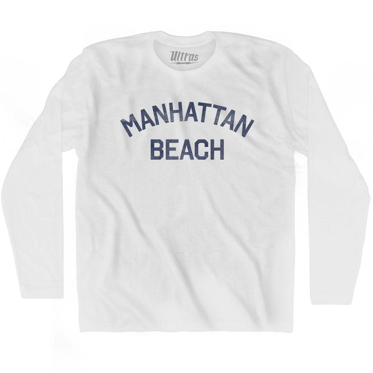 Manhattan Beach Adult Cotton Long Sleeve T-Shirt - White
