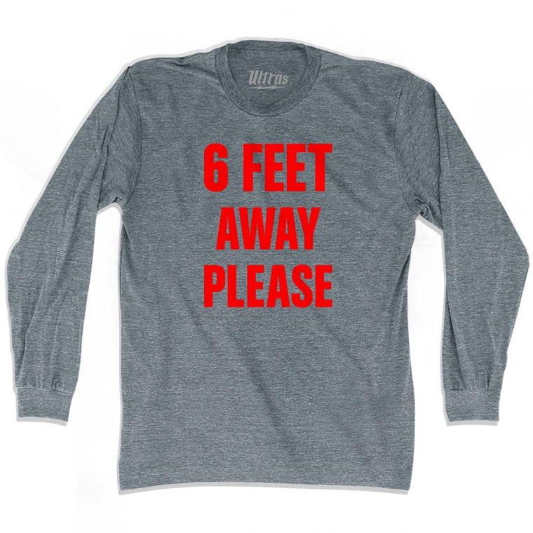 6 Feet Away Please Covid-19 Coronavirus Adult Tri-Blend Long Sleeve T-shirt (RED) - Athletic Grey