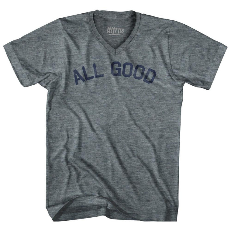 All Good Adult Tri-Blend V-Neck Womens Junior Cut T-Shirt - Athletic Grey