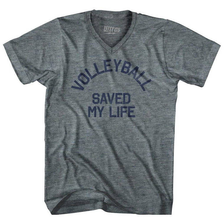 Volleyball Saved My Life Adult Tri-Blend V-Neck Womens Junior Cut T-Shirt - Athletic Grey