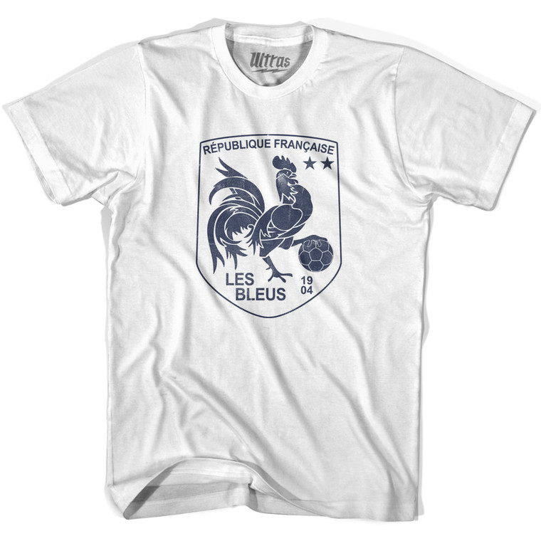 France Les Bleus Rooster Shield World Cup 2 Stars Soccer Adult Cotton Soccer T-shirt - White