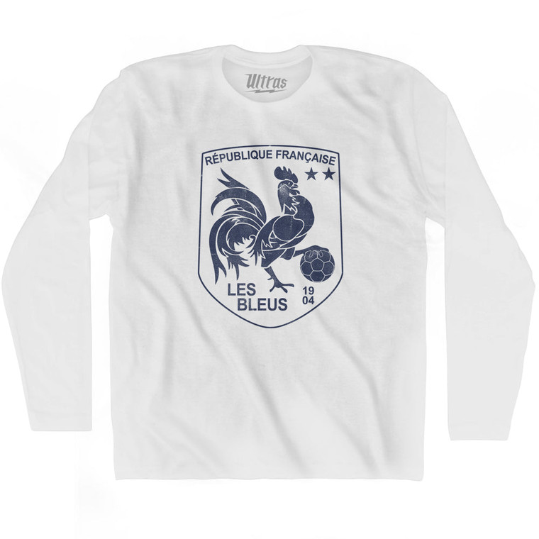 France Les Bleus Rooster Shield World Cup 2 Stars Soccer Adult Cotton Long Sleeve Soccer T-shirt - White